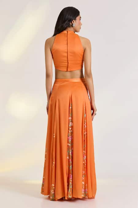 Ewoke Tangerine Hand Embroidered Lehenga Set 