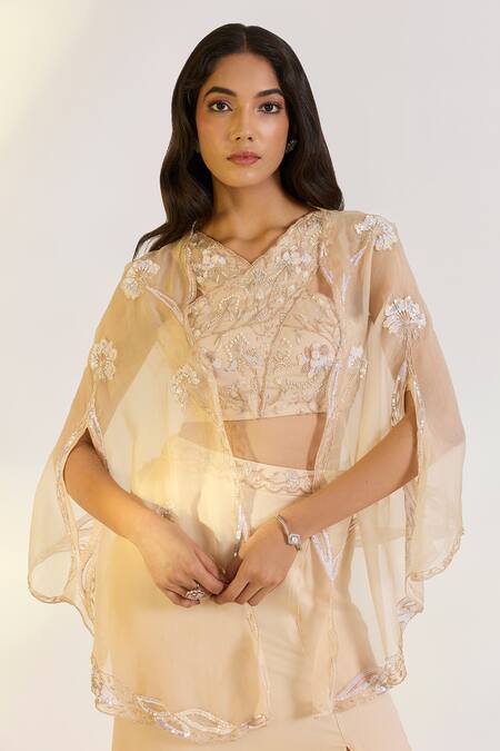 Buy_Ewoke_Pink Organza, Georgette, Satin Embroidery Scoop Neck, Open Designer Elara Set _Online_at_Aza_Fashions