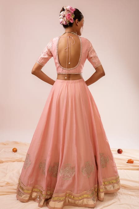 Kalakari By Akanksha Blush Pink Silk Chanderi Lehenga Set 