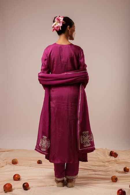 Kalakari By Akanksha Purple Silk Chanderi A-Line Kurta Set 