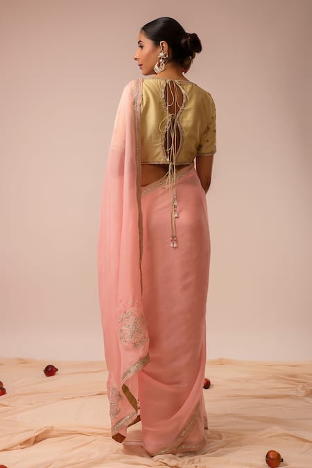 Kalakari By Akanksha Baby Pink Organza Saree & Silk Blouse Set 