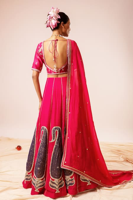 Kalakari By Akanksha Magenta Pink Embroidered Lehenga Set 