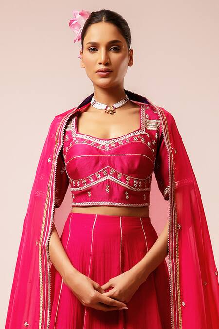 Buy_Kalakari By Akanksha_Magenta Embroidery Round Neck Pink Lehenga Set _Online_at_Aza_Fashions
