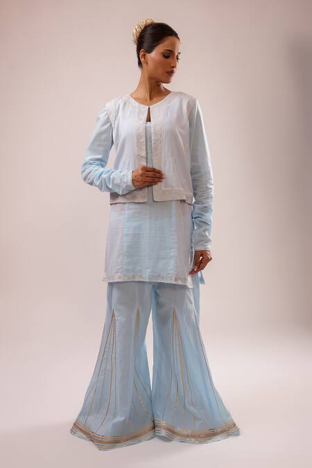 Kalakari By Akanksha Blue Cotton, Kota Doria Embroidery Round Neck Designer Kurta Set Online at Aza Fashions Kalakari By Akanksha_Blue Cotton, Kota Doria Embroidery Round Neck Designer Kurta Set _Online_at_Aza_Fashions