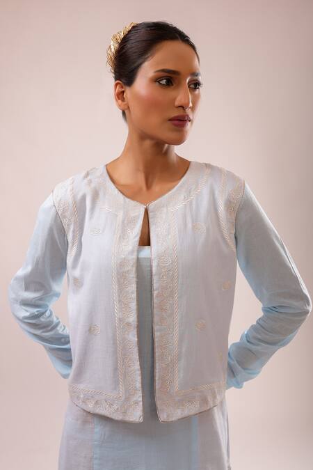 Buy Kalakari By Akanksha Blue Cotton, Kota Doria Embroidery Round Neck Designer Kurta Set Online at Aza Fashions Buy_Kalakari By Akanksha_Blue Cotton, Kota Doria Embroidery Round Neck Designer Kurta Set _Online_at_Aza_Fashions