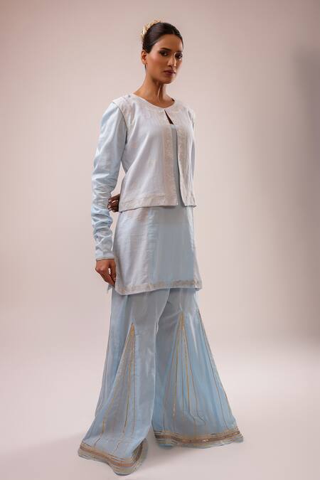 Shop Kalakari By Akanksha Blue Cotton, Kota Doria Embroidery Round Neck Designer Kurta Set Online at Aza Fashions Shop_Kalakari By Akanksha_Blue Cotton, Kota Doria Embroidery Round Neck Designer Kurta Set _Online_at_Aza_Fashions