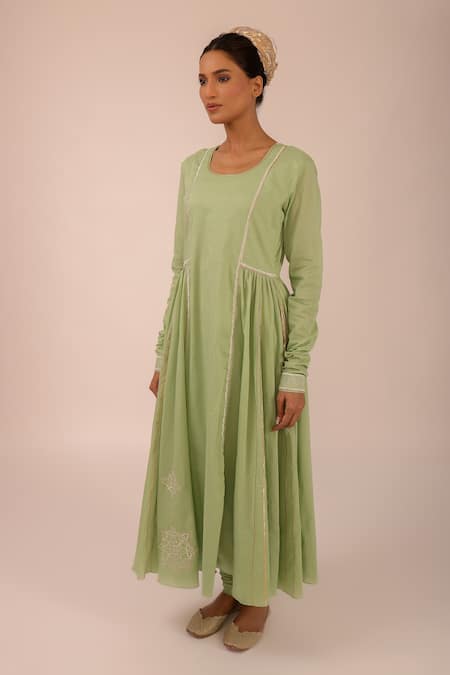 Kalakari By Akanksha Olive Green Cotton, Kota Doria Embroidery Round Neck Designer Kurta Set Online at Aza Fashions Kalakari By Akanksha_Olive Green Cotton, Kota Doria Embroidery Round Neck Designer Kurta Set _Online_at_Aza_Fashions