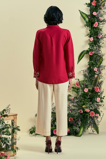 Origani Red Thread Embroidered Shirt 