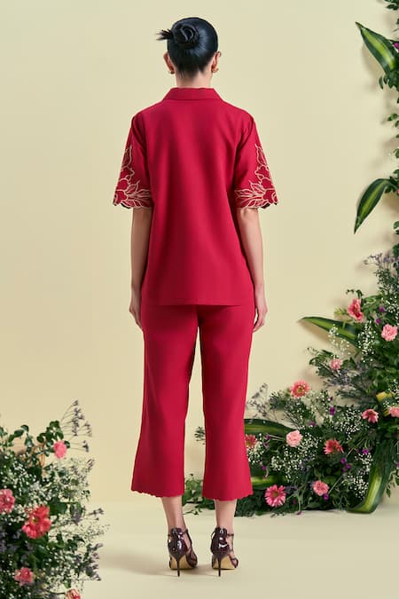 Origani Red Thread Embroidered Pant  
