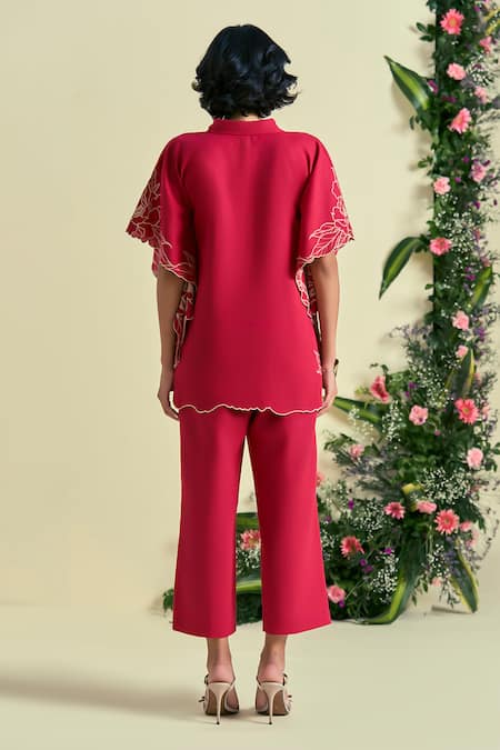 Origani Red Thread Embroidered Pant  