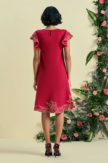 Origani Red Thread Embroidered Dress 