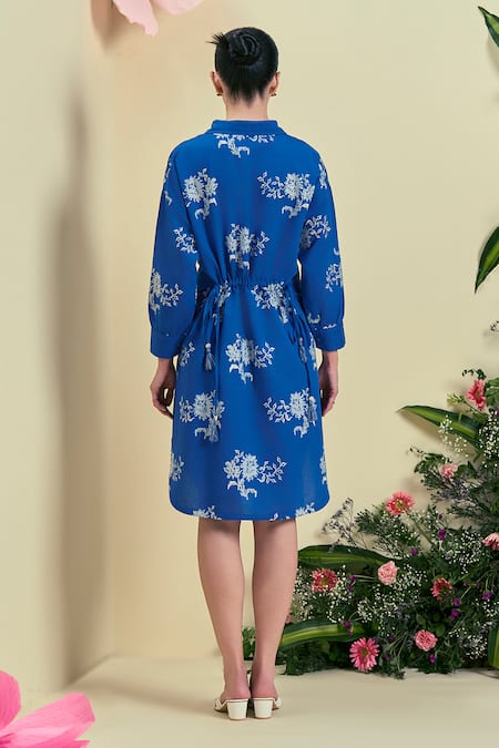 Origani Blue Thread Embroidered Dress 
