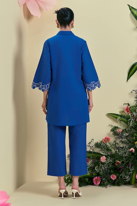 Origani Blue Thread Embroidered Designer Pant 