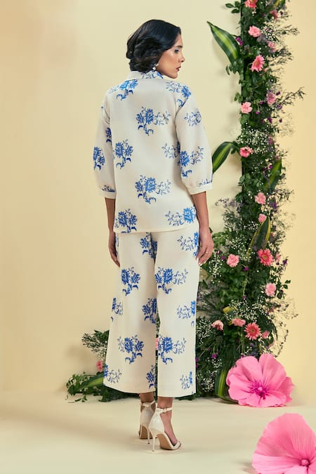 Origani Off White Thread Embroidered Shirt & Pant Set 