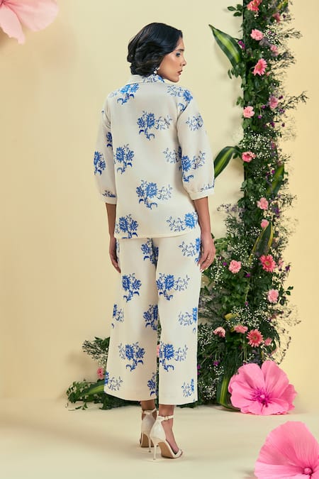 Origani Off White Thread Embroidered Pant 