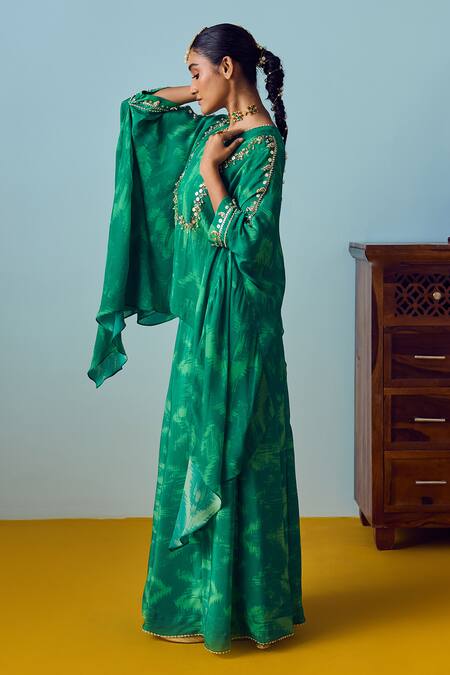 Prahnaaya Green Silk, Crepe Beads, Embroidery, Sequins, Sea Hand-embroidered Kaftan Set Online at Aza Fashions Prahnaaya_Green Silk, Crepe Beads, Embroidery, Sequins, Sea Hand-embroidered Kaftan Set _Online_at_Aza_Fashions