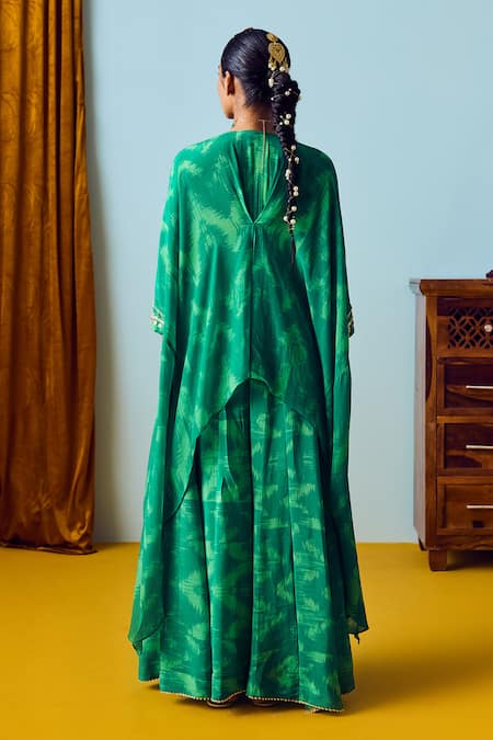 Shop Prahnaaya Green Silk, Crepe Beads, Embroidery, Sequins, Sea Hand-embroidered Kaftan Set at Aza Fashions Shop_Prahnaaya_Green Silk, Crepe Beads, Embroidery, Sequins, Sea Hand-embroidered Kaftan Set _at_Aza_Fashions