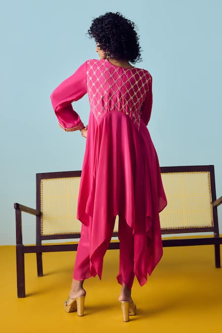 Prahnaaya Pink Asymmetric Kurta Set 