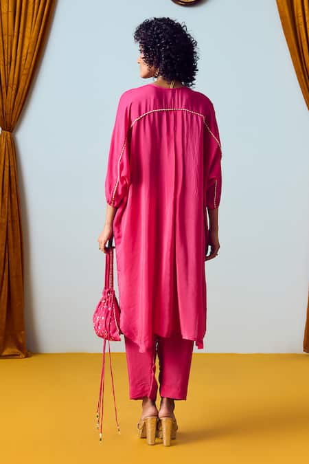 Prahnaaya Pink Hand-embroidered Kurta Set 
