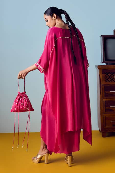 Prahnaaya Nexa Pink Hi Low Top & Skirt Set 