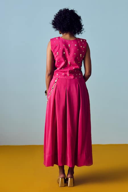 Prahnaaya Prih Pink Waistcoat & Skirt Set 