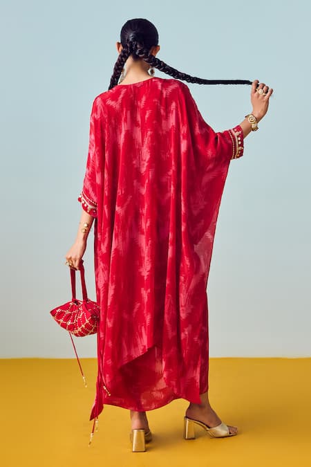 Prahnaaya Nexa Red Hi-Low Top & Wrap Skirt Set 