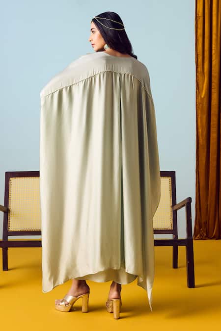 Prahnaaya Sage Green Hi-Low Top & Wrap Skirt Set 