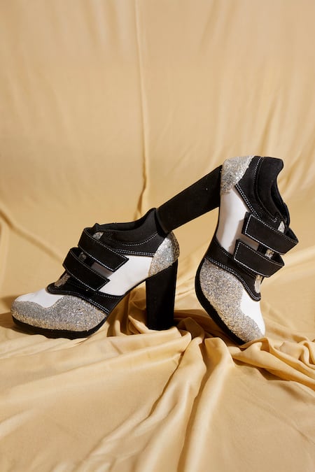 Tiesta_Black Designer Glitter Sneaker Heels _Online_at_Aza_Fashions
