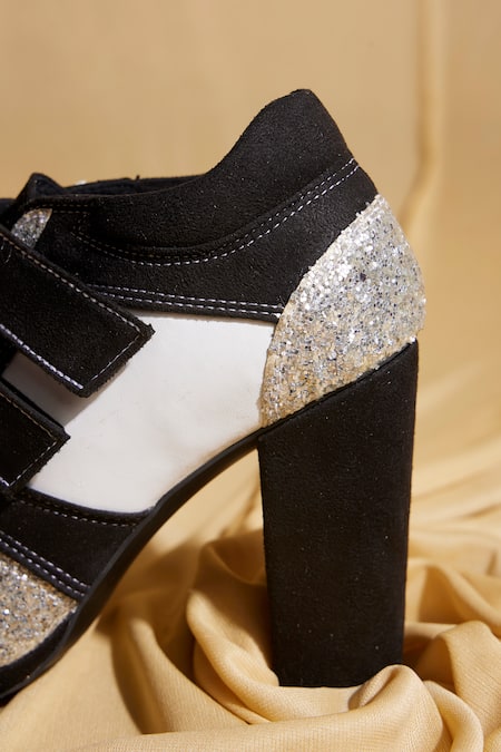 Buy_Tiesta_Black Designer Glitter Sneaker Heels _Online_at_Aza_Fashions
