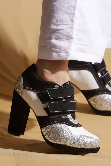 Shop_Tiesta_Black Designer Glitter Sneaker Heels _Online_at_Aza_Fashions