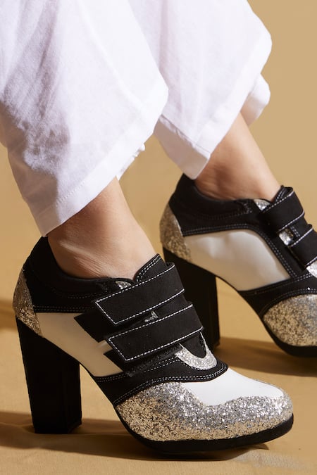 Tiesta_Black Designer Glitter Sneaker Heels _at_Aza_Fashions