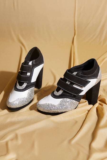 Shop_Tiesta_Black Designer Glitter Sneaker Heels _at_Aza_Fashions