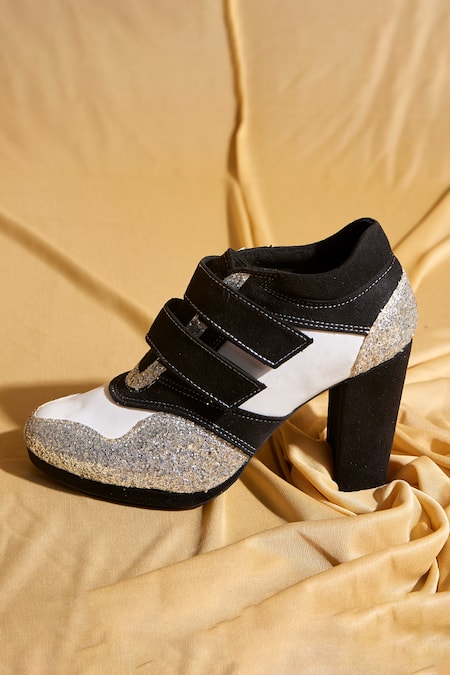Shop_Tiesta_Black Designer Glitter Sneaker Heels 