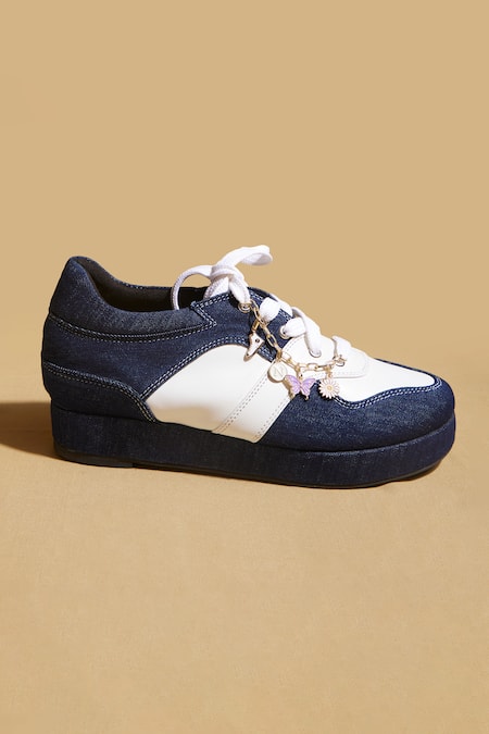 Tiesta Blue Dark Wash Denim Platform Sneakers Online at Aza Fashions Tiesta_Blue Dark Wash Denim Platform Sneakers _Online_at_Aza_Fashions
