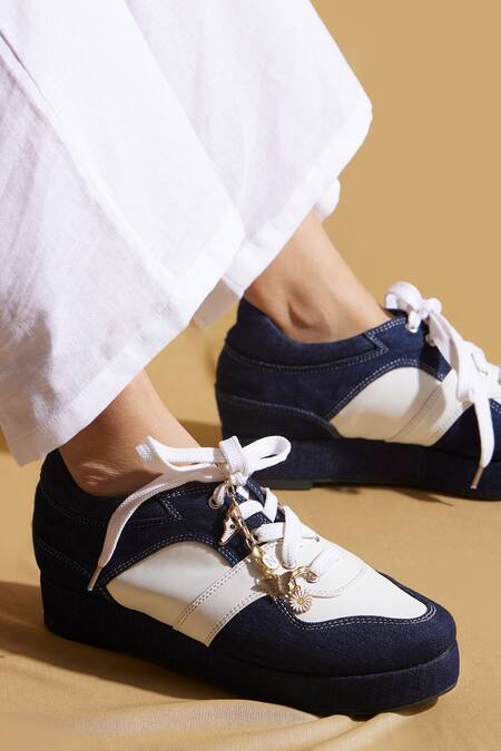 Tiesta Blue Dark Wash Denim Platform Sneakers at Aza Fashions Tiesta_Blue Dark Wash Denim Platform Sneakers _at_Aza_Fashions