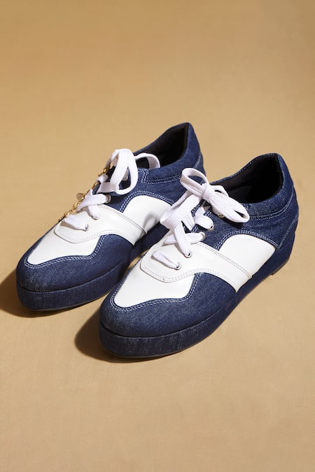 Shop Tiesta Blue Dark Wash Denim Platform Sneakers at Aza Fashions Shop_Tiesta_Blue Dark Wash Denim Platform Sneakers _at_Aza_Fashions