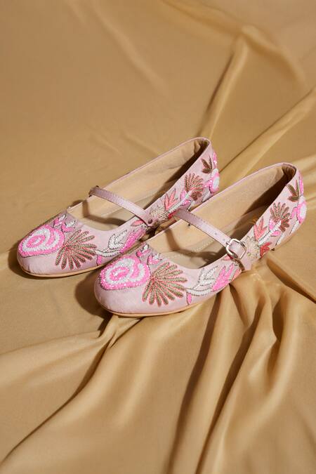 Tiesta Pink Blush Embroidered Ballerinas Online at Aza Fashions Tiesta_Pink Blush Embroidered Ballerinas _Online_at_Aza_Fashions