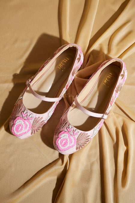 Shop Tiesta Pink Blush Embroidered Ballerinas at Aza Fashions Shop_Tiesta_Pink Blush Embroidered Ballerinas _at_Aza_Fashions