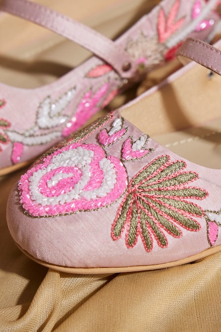 Shop Tiesta Pink Blush Embroidered Ballerinas Online at Aza Fashions Shop_Tiesta_Pink Blush Embroidered Ballerinas _Online_at_Aza_Fashions