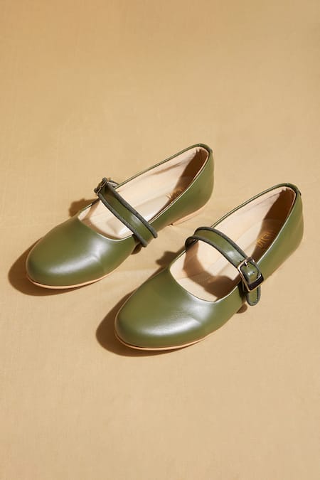 Shop Tiesta Green Custom Olive Ballerinas at Aza Fashions Shop_Tiesta_Green Custom Olive Ballerinas _at_Aza_Fashions