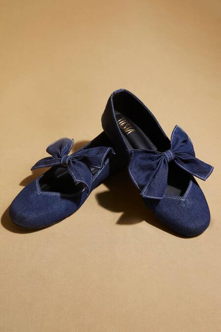 Shop Tiesta Blue Custom Dark Wash Denim Ballet Flats Online at Aza Fashions Shop_Tiesta_Blue Custom Dark Wash Denim Ballet Flats _Online_at_Aza_Fashions