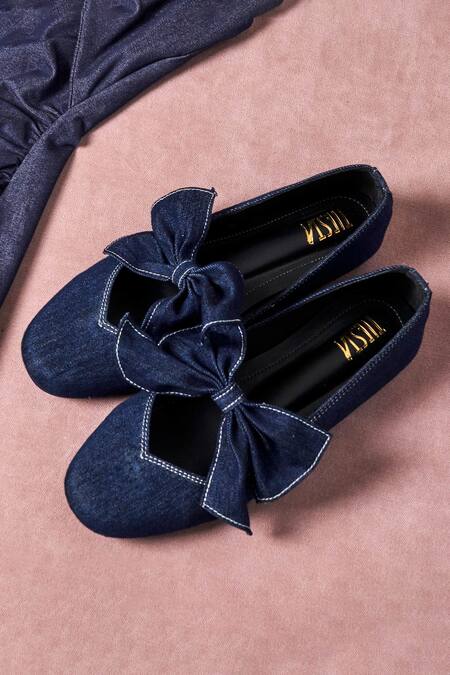 Tiesta Blue Custom Dark Wash Denim Ballet Flats at Aza Fashions Tiesta_Blue Custom Dark Wash Denim Ballet Flats _at_Aza_Fashions