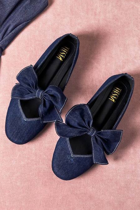 Buy Tiesta Blue Custom Dark Wash Denim Ballet Flats Buy_Tiesta_Blue Custom Dark Wash Denim Ballet Flats