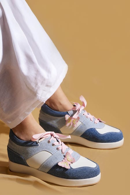 Tiesta Blue Two Toned Denim Platform Sneakers