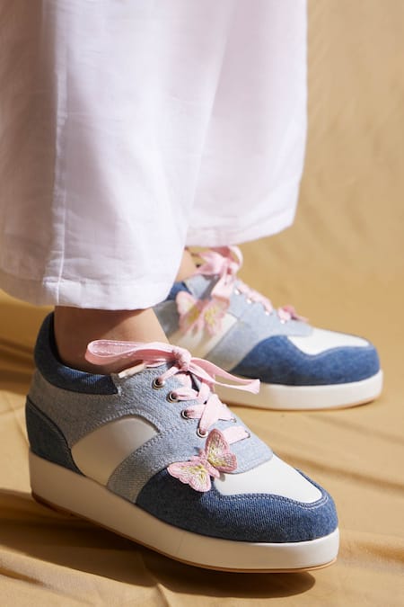Tiesta Blue Two Toned Denim Platform Sneakers Online at Aza Fashions Tiesta_Blue Two Toned Denim Platform Sneakers _Online_at_Aza_Fashions