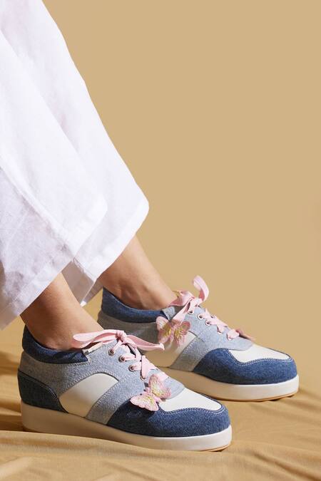 Buy Tiesta Blue Two Toned Denim Platform Sneakers Online at Aza Fashions Buy_Tiesta_Blue Two Toned Denim Platform Sneakers _Online_at_Aza_Fashions