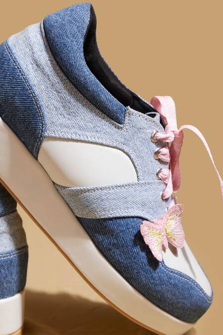 Tiesta Blue Two Toned Denim Platform Sneakers at Aza Fashions Tiesta_Blue Two Toned Denim Platform Sneakers _at_Aza_Fashions