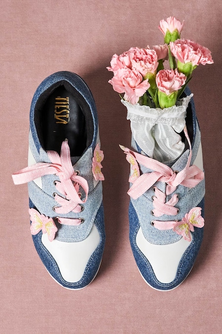 Shop Tiesta Blue Two Toned Denim Platform Sneakers Shop_Tiesta_Blue Two Toned Denim Platform Sneakers