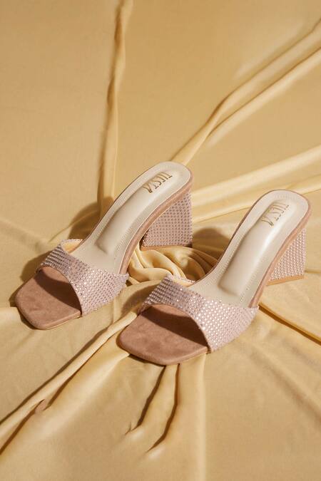 Tiesta Beige Studs Diamond Stone Embellished Block Heels Online at Aza Fashions Tiesta_Beige Studs Diamond Stone Embellished Block Heels _Online_at_Aza_Fashions