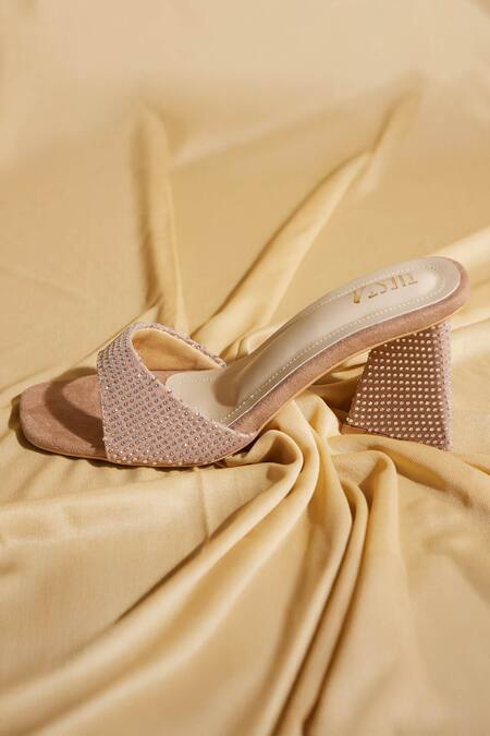 Buy Tiesta Beige Studs Diamond Stone Embellished Block Heels Online at Aza Fashions Buy_Tiesta_Beige Studs Diamond Stone Embellished Block Heels _Online_at_Aza_Fashions